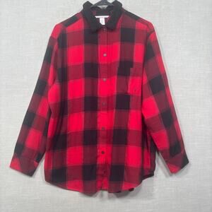 Victoria Secret Womens Plaid Flannel Button Y2K Top Medium Red Black Grunge